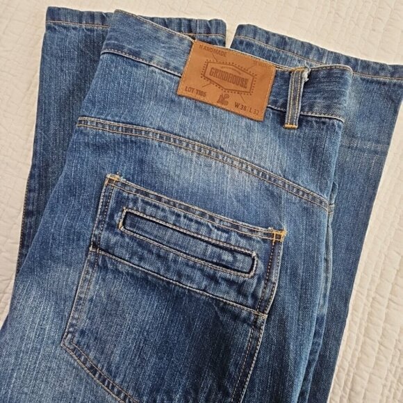 Grindhouse Denim Moto Jeans Men's 38x34 Double Padded Knee Whiskered EUC Cycling - Picture 3 of 16